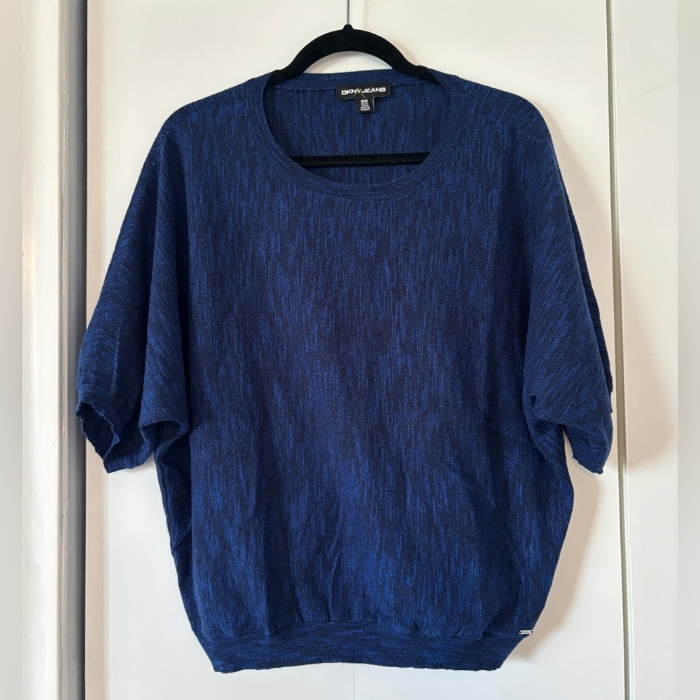 DKNY Jeans Marled Knit Top Blue Short Sleeve Women’s Medium